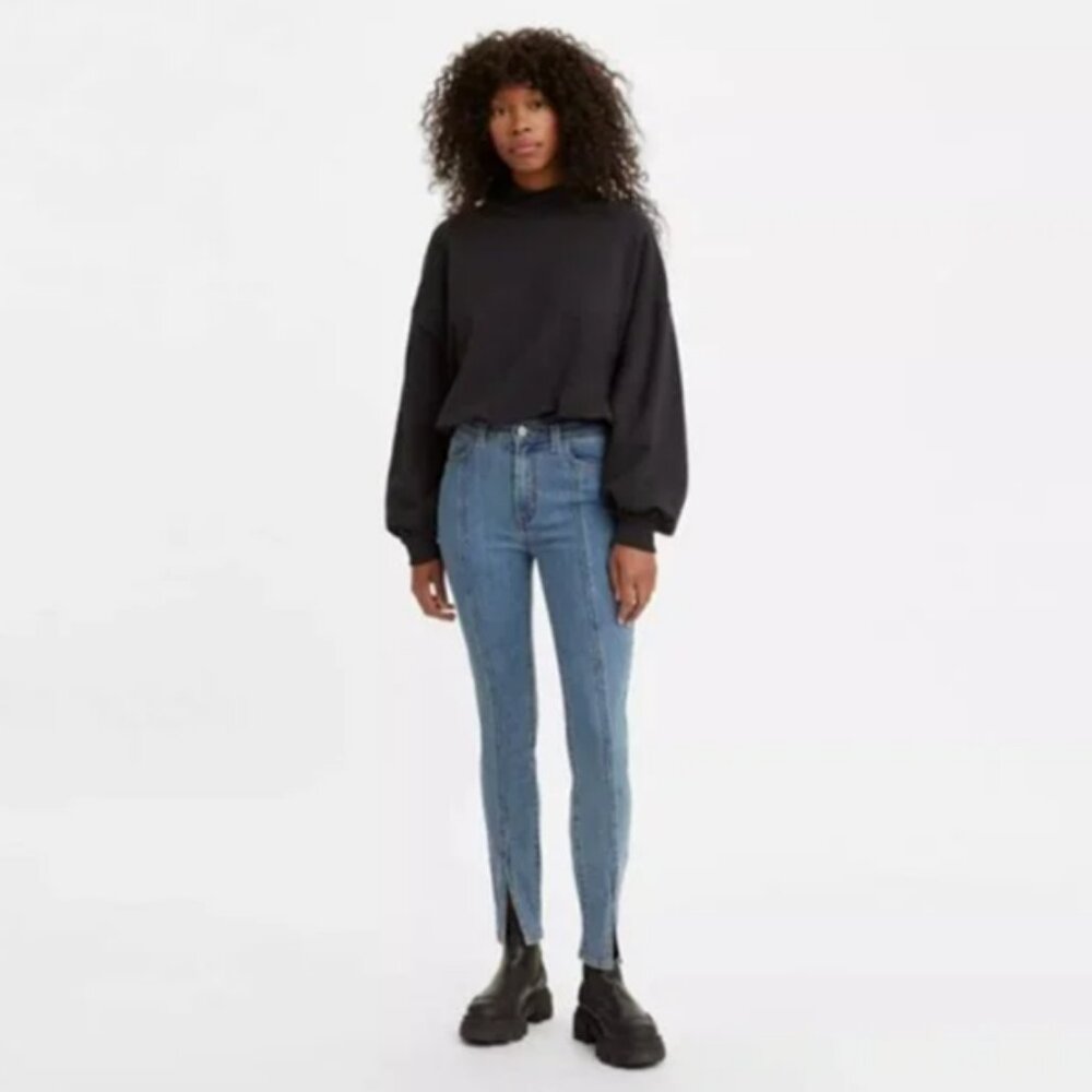 Levis 721 Skinny high rise Long Division front seam slit at bottom 33 x 30 NWT